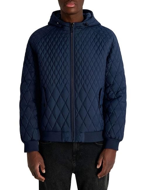 Karl Lagerfeld Blue Regular-Fit Diamond Quilted Bomber Jacket for men