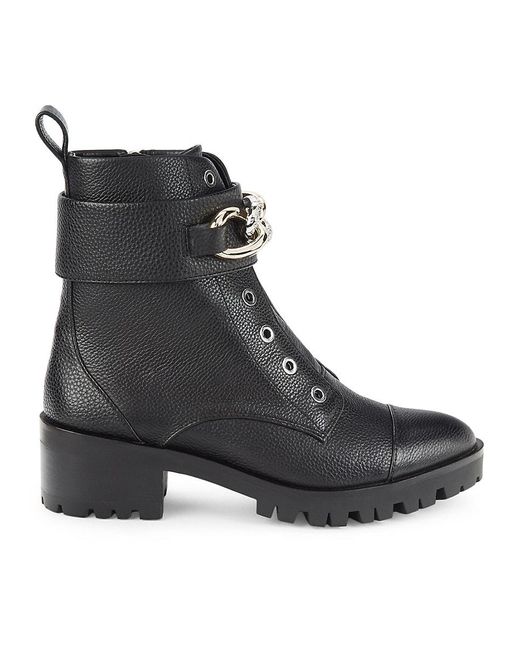 Karl Lagerfeld Pepper Rhinestone Curb Link Combat Boots in Black | Lyst UK