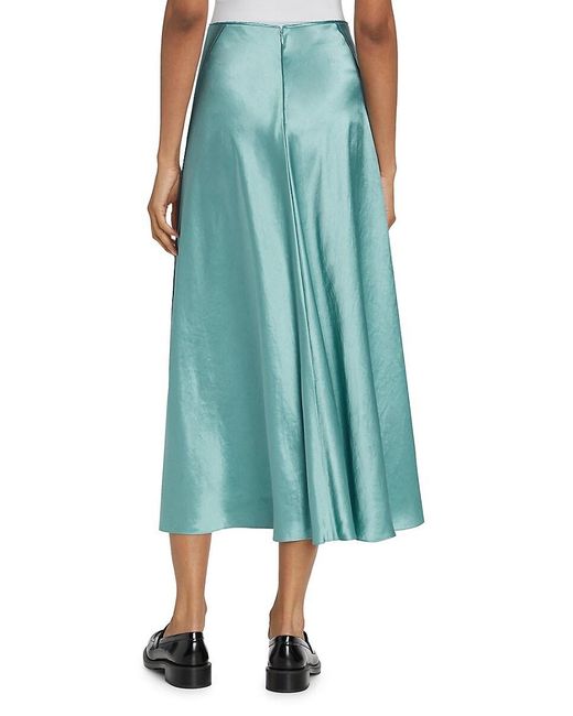 Vince Blue Solid Satin Midi Skirt