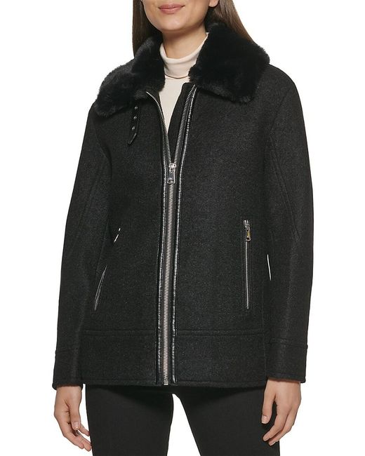 Kenneth Cole Black Faux Fur Trim Jacket