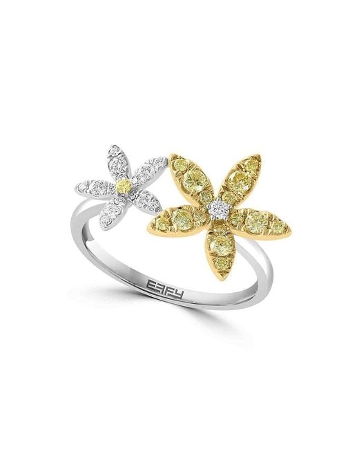 Effy Metallic Two Tone 14K & 0.51 Tcw & Diamond Flower Ring