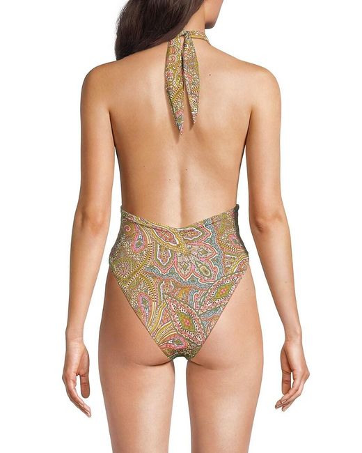 Montce Brown Ali Print Plunging One Piece Swimsuit