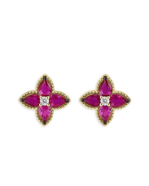 Effy Pink 14K, Diamond & Flower Stud Earrings