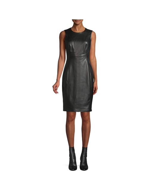 Calvin Klein Faux Leather Sheath Dress in Black - Lyst