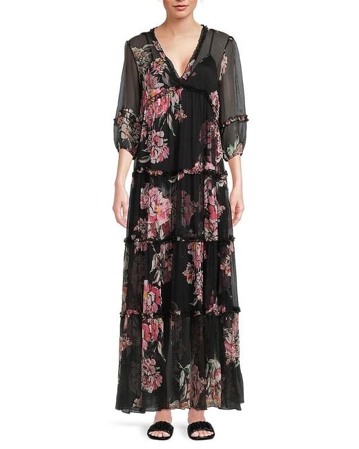 Johnny Was Black Lizzy Ruffle Maxi Dress