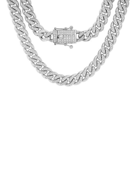 Anthony Jacobs Gray Stainless Steel & Simulated Diamond Cuban Link Chain Necklace for men