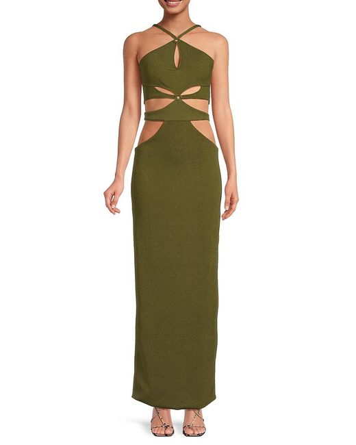 PATBO Green Asterisk Cutout Halter Maxi Dress