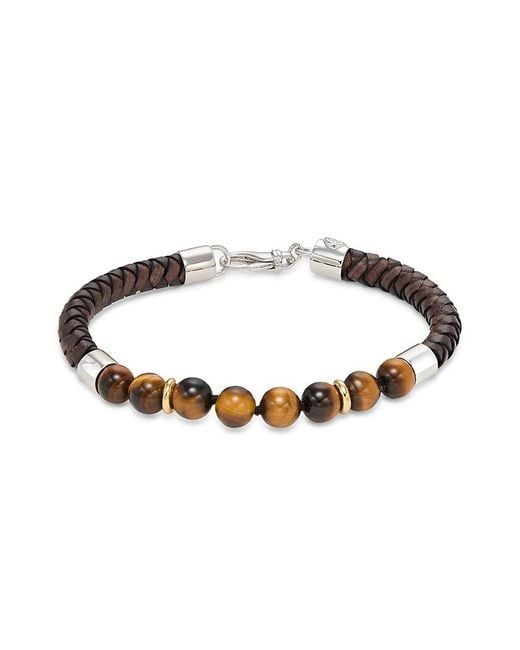 Effy Metallic Sterling Silver, Tiger Eye & Leather Bracelet for men