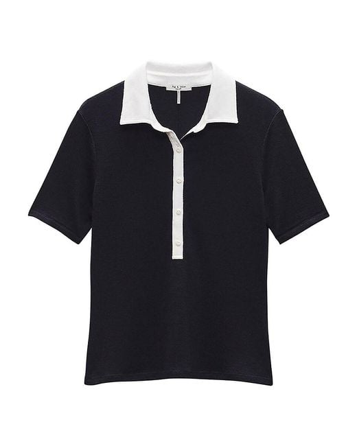Rag & Bone Blue Knit Button Short-sleeve Polo Shirt