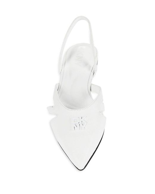 DKNY White Verity Logo Leather Slingback Flat Mules