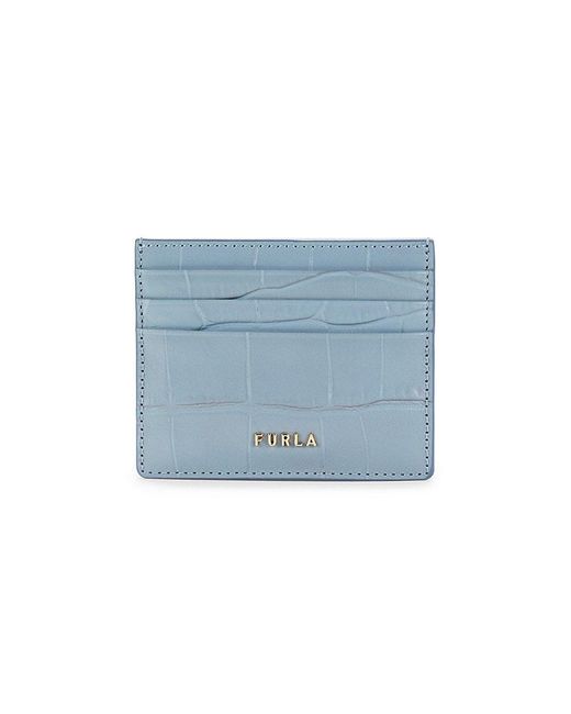 Furla Crocembossed Leather Card Holder in Blue Lyst