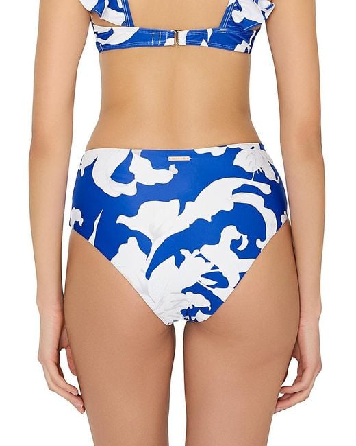 MILLY Blue Lily Floral High-waisted Bikini Bottom