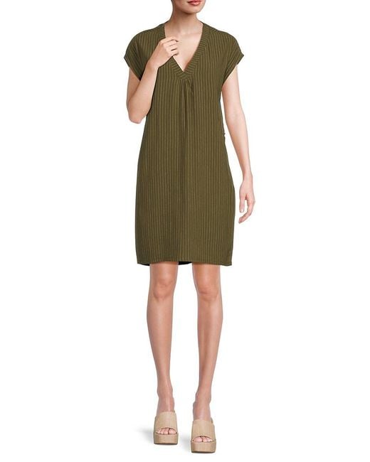Bobeau Green Pin Stripe Mini Shift Dress