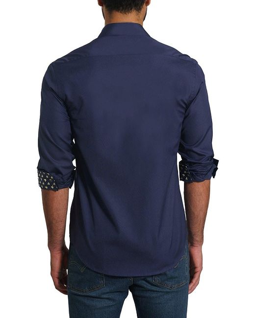 Jared Lang Blue 'Trim Fit Contrast Cuff Pima Cotton Sport Shirt for men