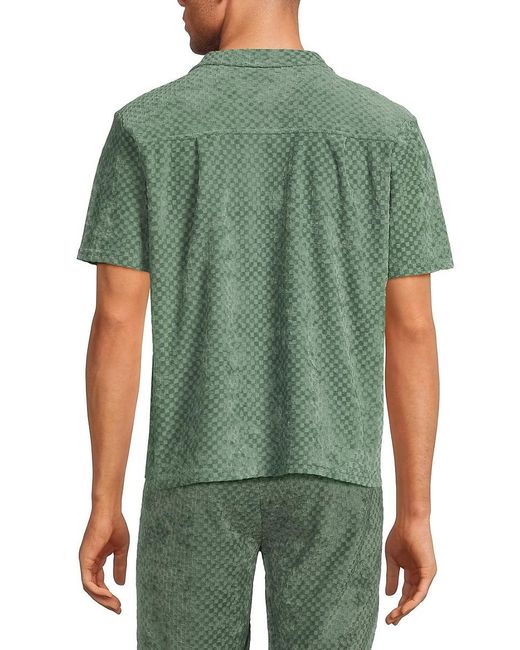 FLEECE FACTORY Green Textured Short Sleeve Shirt for men