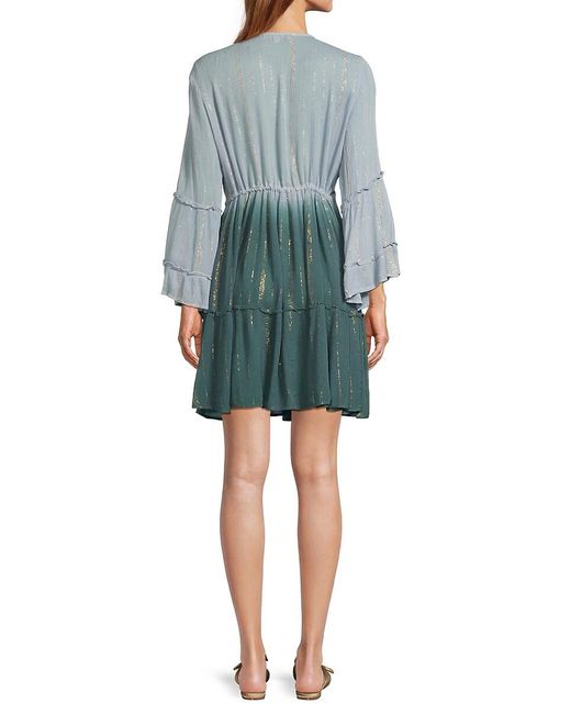 La Moda Clothing Green Metallic Trim Ombré Cover-Up Minidress
