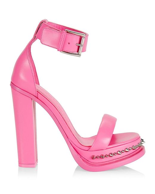 Alexander McQueen Pink Spiked Leather Platform Sandals