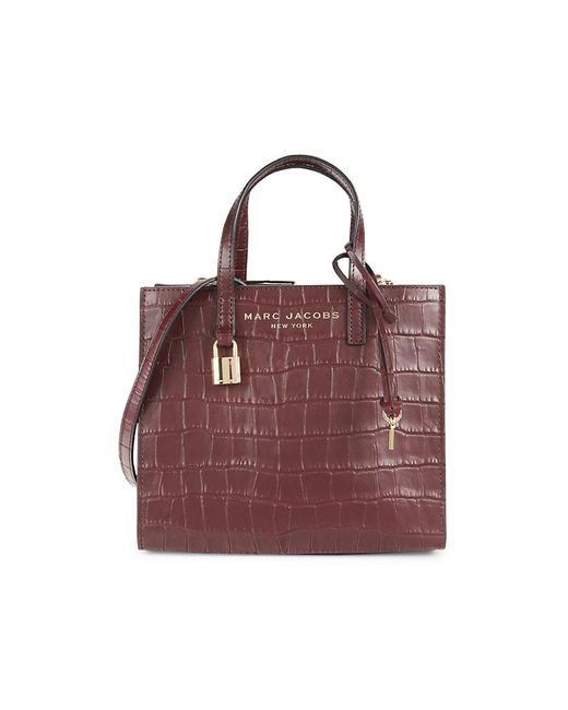 Marc Jacobs Purple Mini Grind Croc Embossed Leather Top Handle Bag