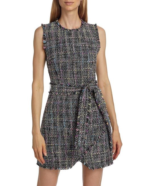Cinq À Sept Gray Rochelle Belted Tweed Minidress