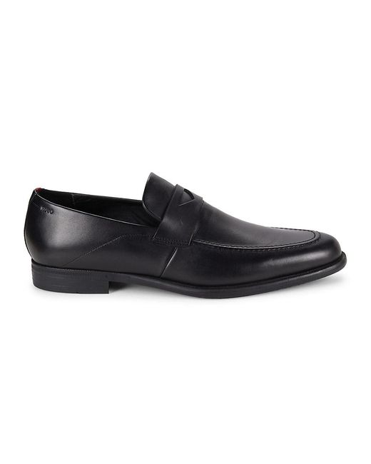 HUGO Black Kyron Leather Penny Loafers for men