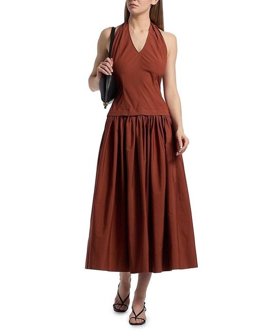 A.L.C. Brown A. L.C. Nora Halterneck Stretch-Cotton Midi-Dress