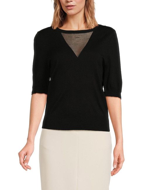 DKNY Short Sleeve Mesh V Neck Top in Black Lyst UK
