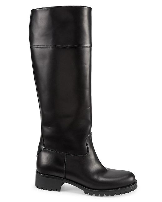 Prada Tall Leather Riding Boots in Black | Lyst