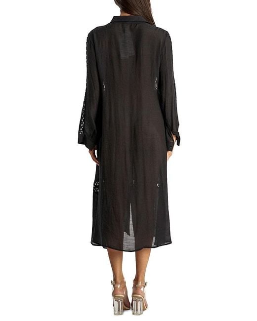 La Moda Clothing Black Crochet Cover Up Shirt Dress