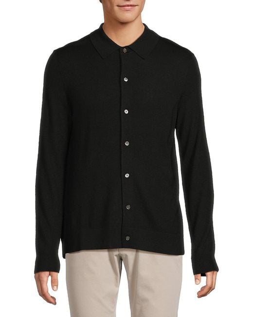 Saks Fifth Avenue Blue Merino Button-Front Wool-Blend Polo Sweater for men