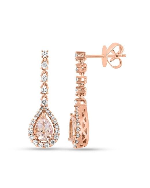 Effy Pink 14K, 0.55 Tcw Diamond & 1.25 Tcw Morganite Drop Earrings