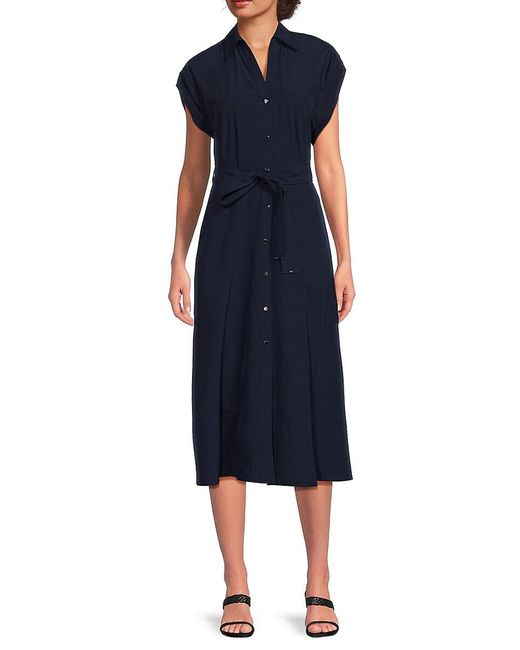 DKNY Blue Belted Midi-Dress
