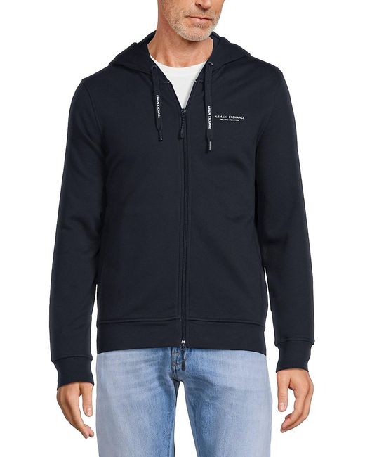 ARMANI EXCHANGE Blue Logo Zip Hoodie for men