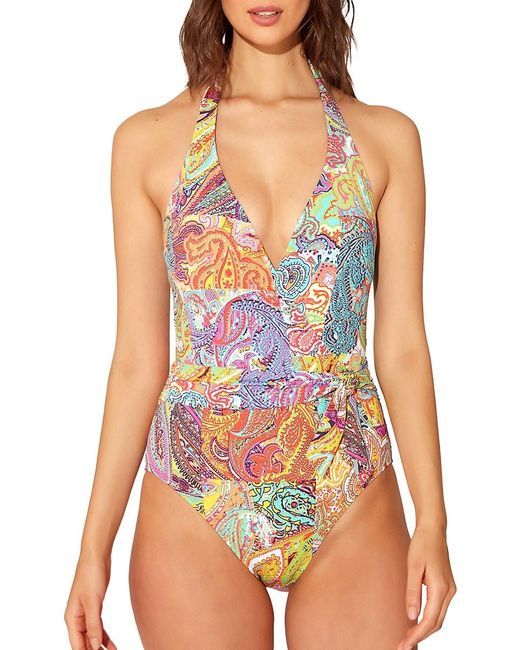 Bleu Rod Beattie Synthetic Paisley Halterneck One piece Swimsuit In 