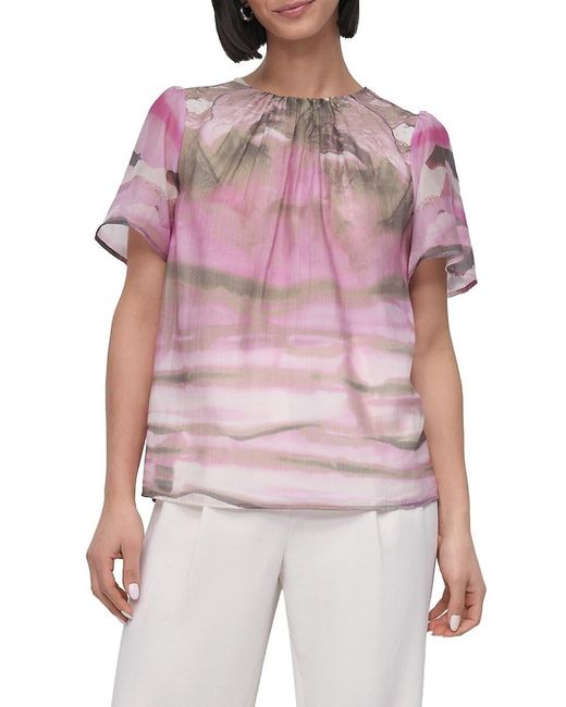 DKNY Red Abstract Print Top