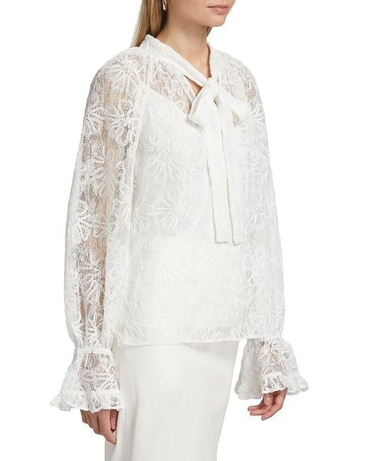 Kobi Halperin Black Posy Lace Tie-Neck Blouse