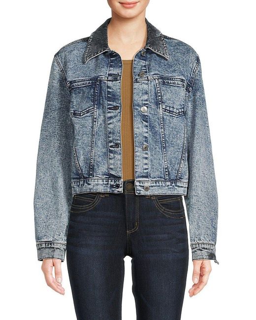 Stella McCartney Colorblock Cropped Denim Jacket in Blue | Lyst