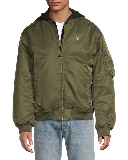 Guess Green John Hooded Bomber Jacket for men