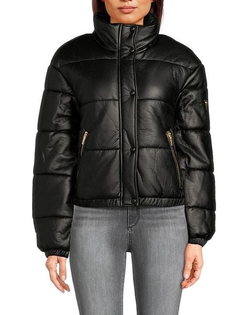 Guess Black Faux Leather Puffer Jacket