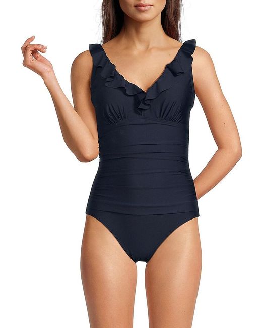 DKNY Blue Ruffled One Piece Swimsuit