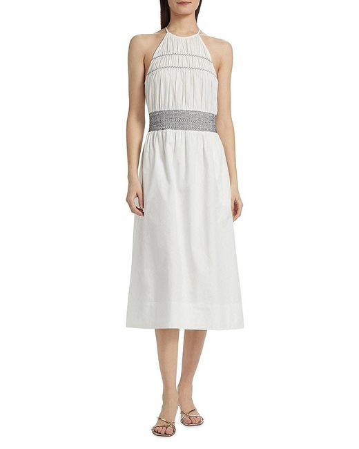 Ramy Brook White Melanie Smocked Cotton Midi-Dress