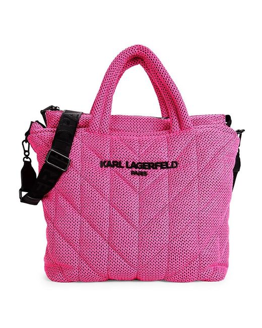 Karl Lagerfeld Pink Voyage Logo Quilted Two Way Tote
