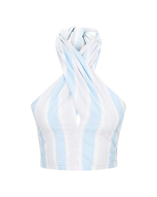 Staud Blue Kai Striped Cotton Halter Top