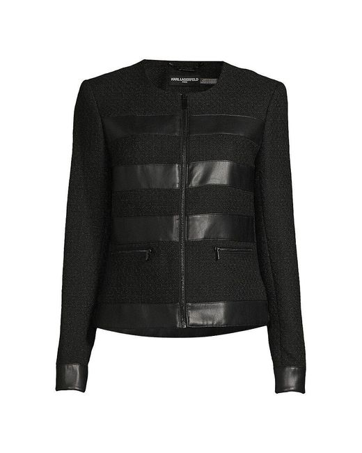 Karl Lagerfeld Faux Leather Tweed Jacket in Black Lyst