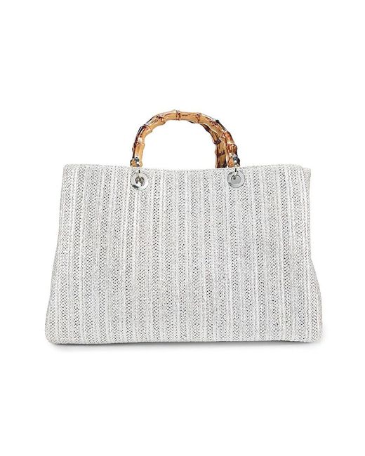 Collection 18 White Textured Bamboo Handle Tote