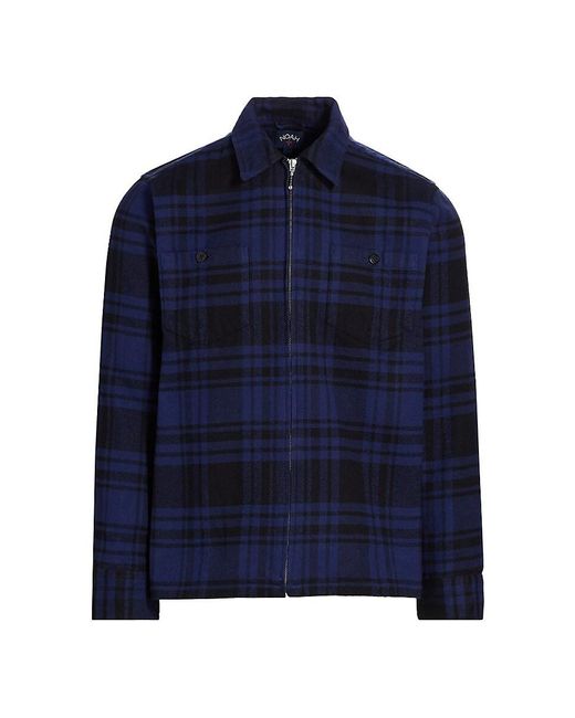 Noah NYC Blue Heavyweight Full-Zip Flannel Jacket for men