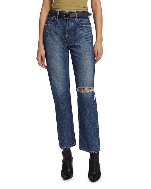 Moussy Blue Widstoe High-Rise Distressed Straight-Leg Jeans