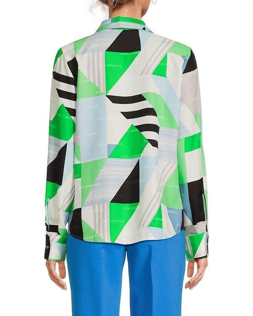 Karl Lagerfeld Green Geometric Patch Print Technical Shirt