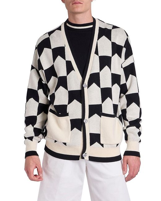 R H U D E © Black Chevron Checkered V-Neck Cardigan for men