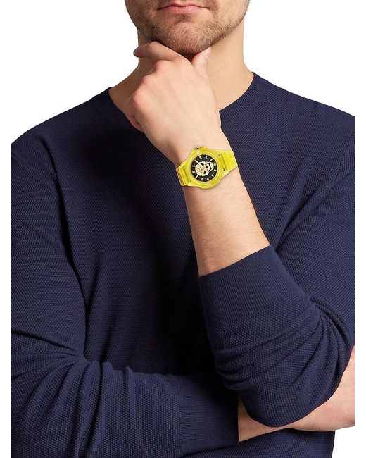 Philipp Plein Yellow $kull Synthetic 44mm Polycarbonate & Silicone Strap Watch for men