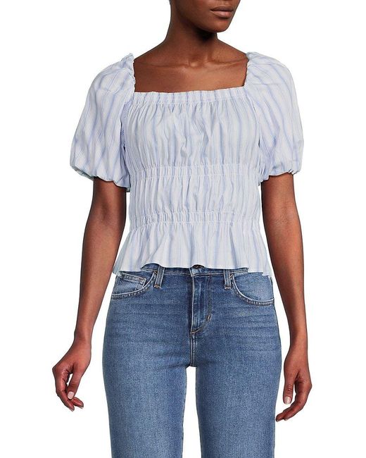 Laundry by Shelli Segal Striped Smocked Peplum Top in Blue | Lyst